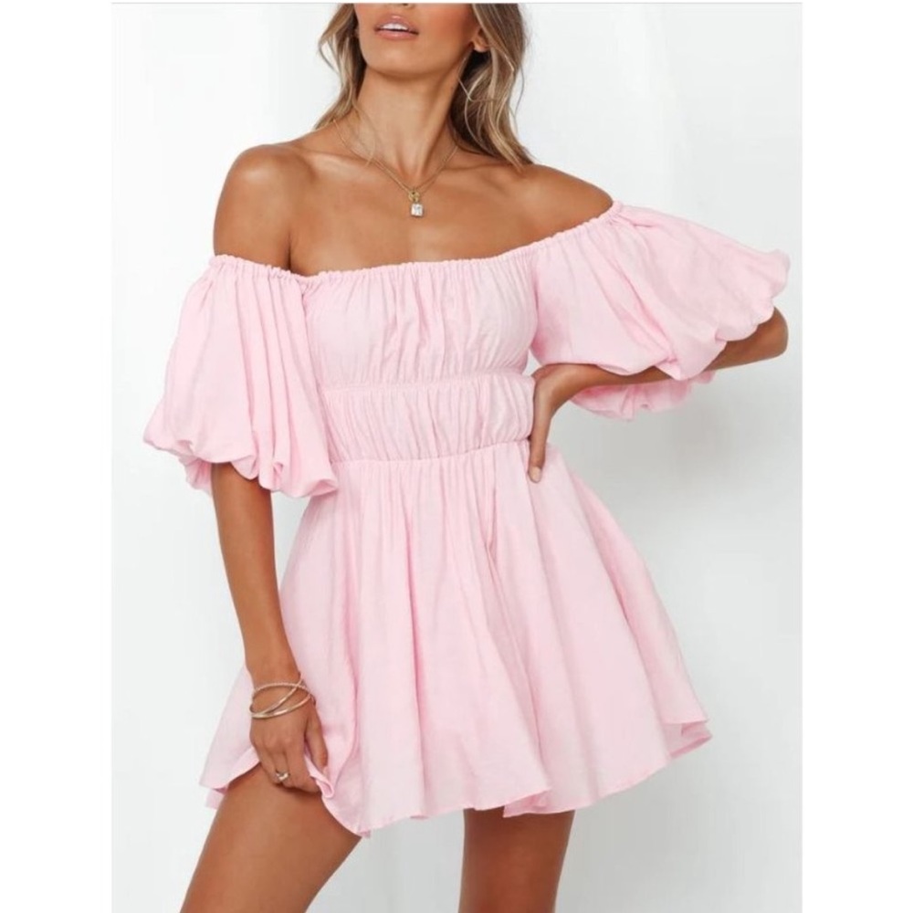 Hello Molly Pink Off-Shoulder Mini Dress